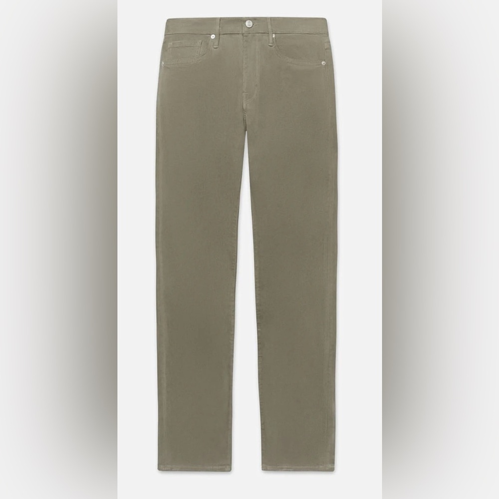 Frame L’Homme Slim Brushed Twill Washed Military Green Straight Jeans NWT
